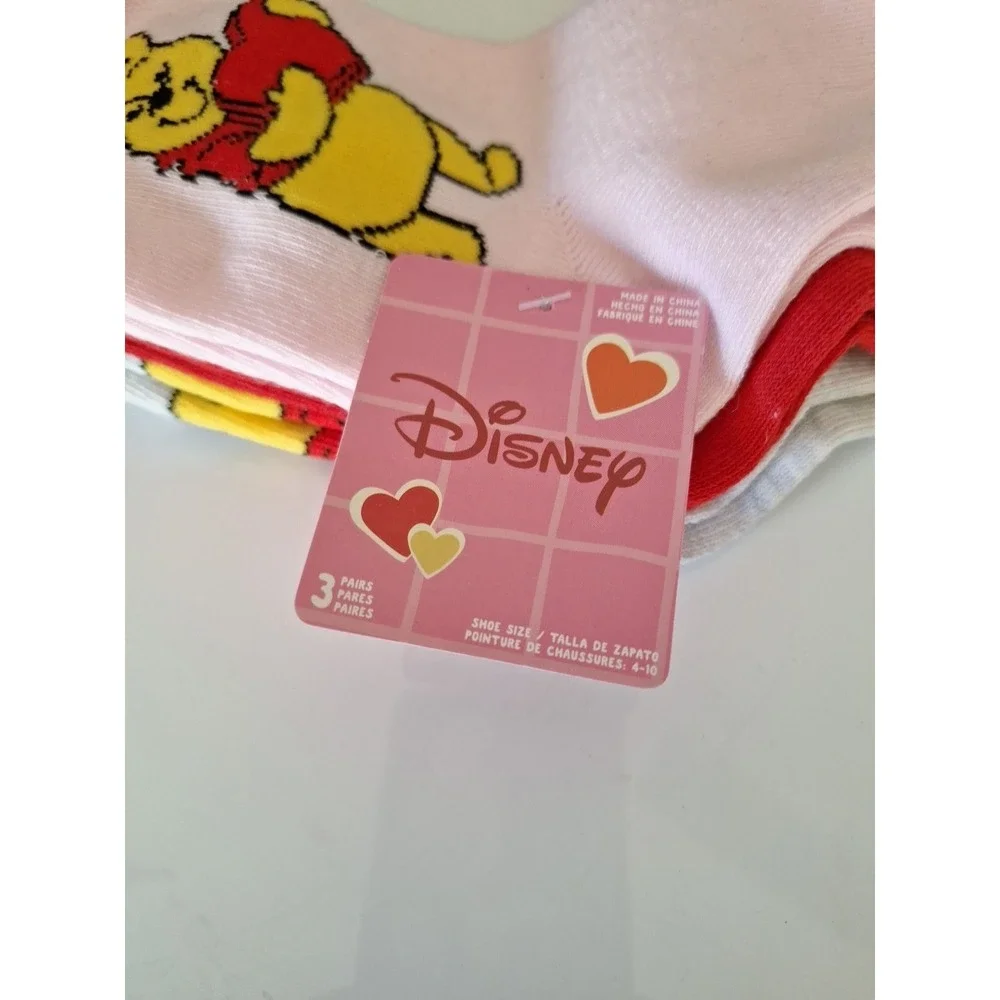 Disney Winnie the Pooh Women's Set of 3 Hearts Ankle Socks Adult Size 4-10